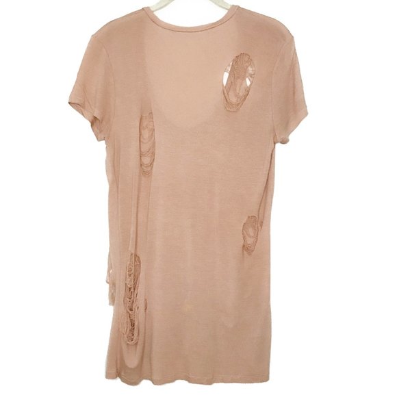 Rachel Roy U-Neck Ripped Tan T'Shirt - Size M - Picture 5 of 6
